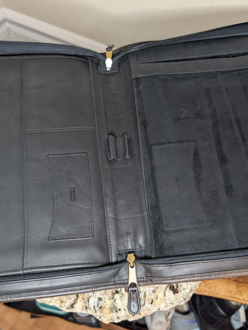 Coach Black Leather Zipper Portfolio
